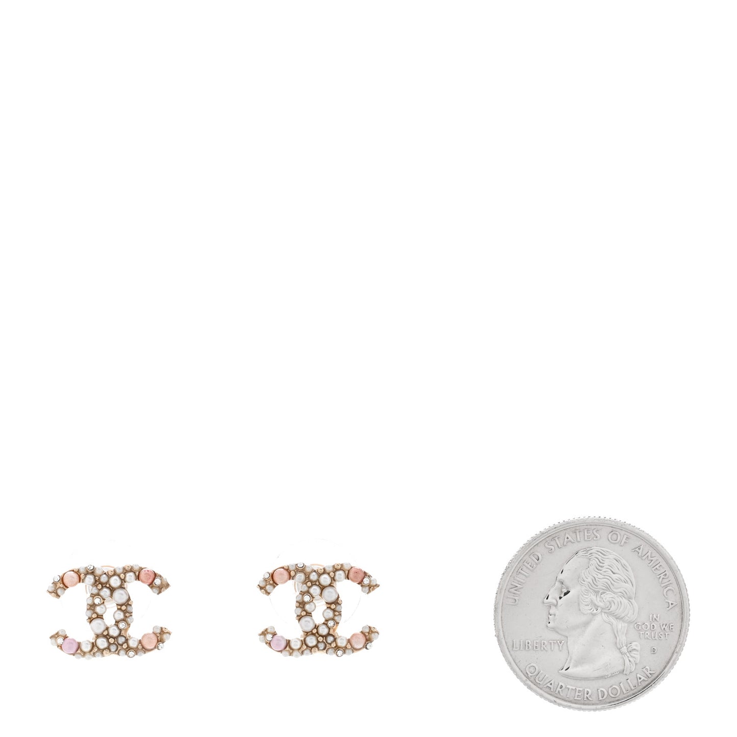 Pearl Crystal CC Charms Stud Earrings Light Gold Pink