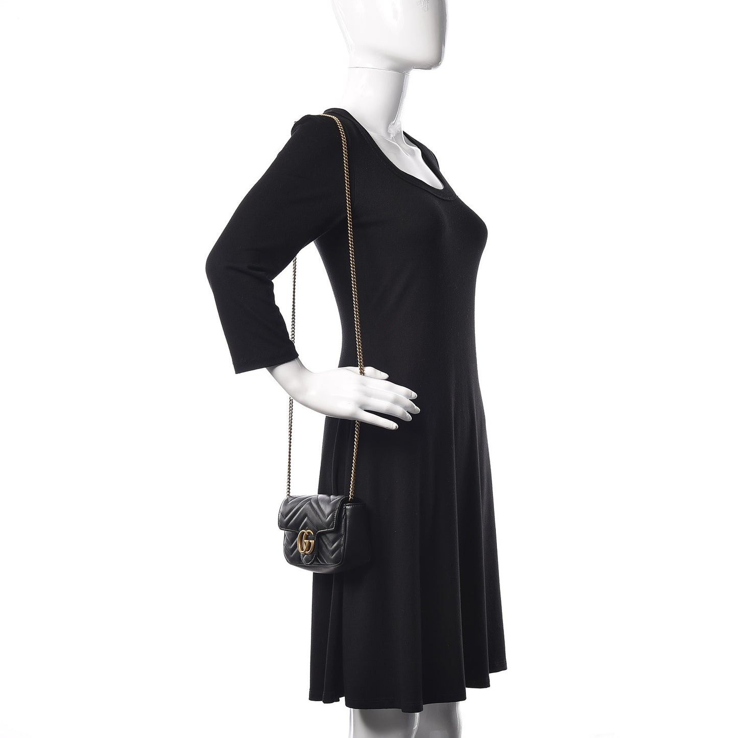 Calfskin Matelasse Super Mini GG Marmont Shoulder Bag Black