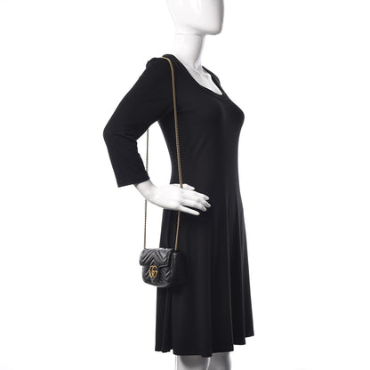 Gucci Calfskin Matelasse Super Mini GG Marmont Shoulder Bag Black 2 of 10