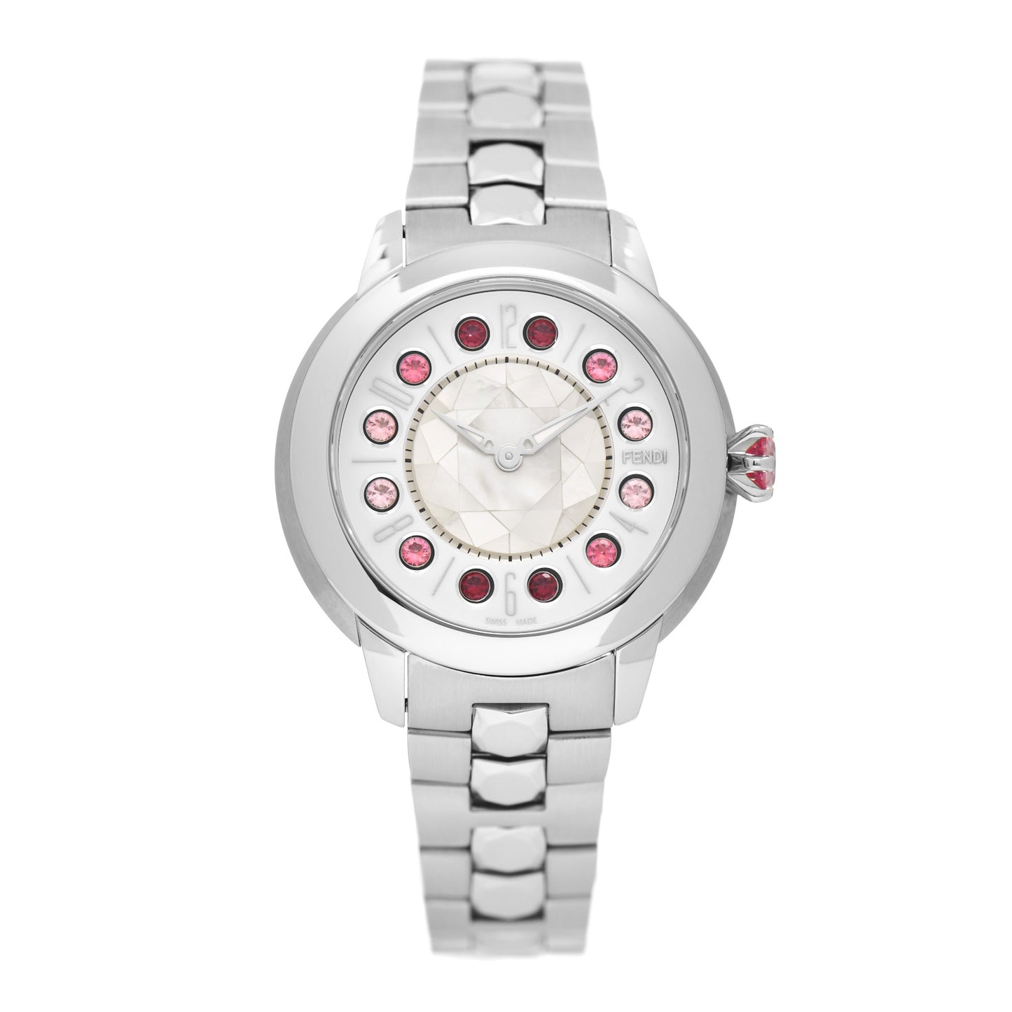 Stainless Steel Mother of Pearl Topaz Spinel 33mm Ishine Rotating Gem Quartz Watch