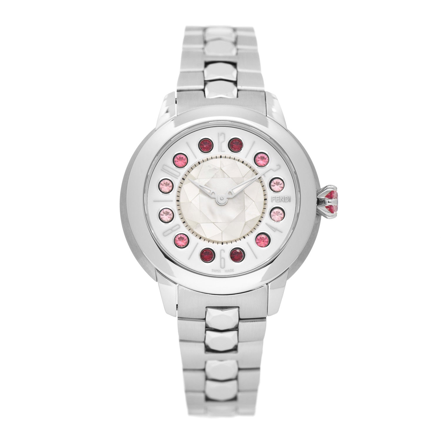 Fendi Stainless Steel Mother of Pearl Topaz Spinel 33mm Ishine Rotating Gem Quartz Watch 1 of 5