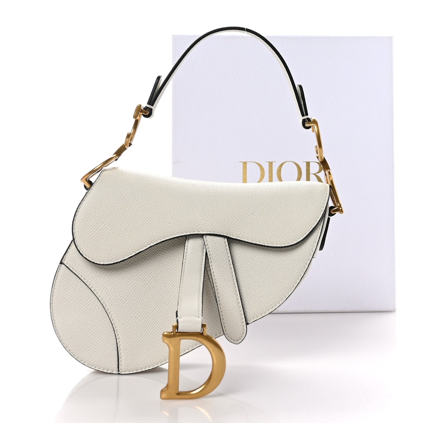 CHRISTIAN DIOR Grained Calfskin Mini Saddle Bag White