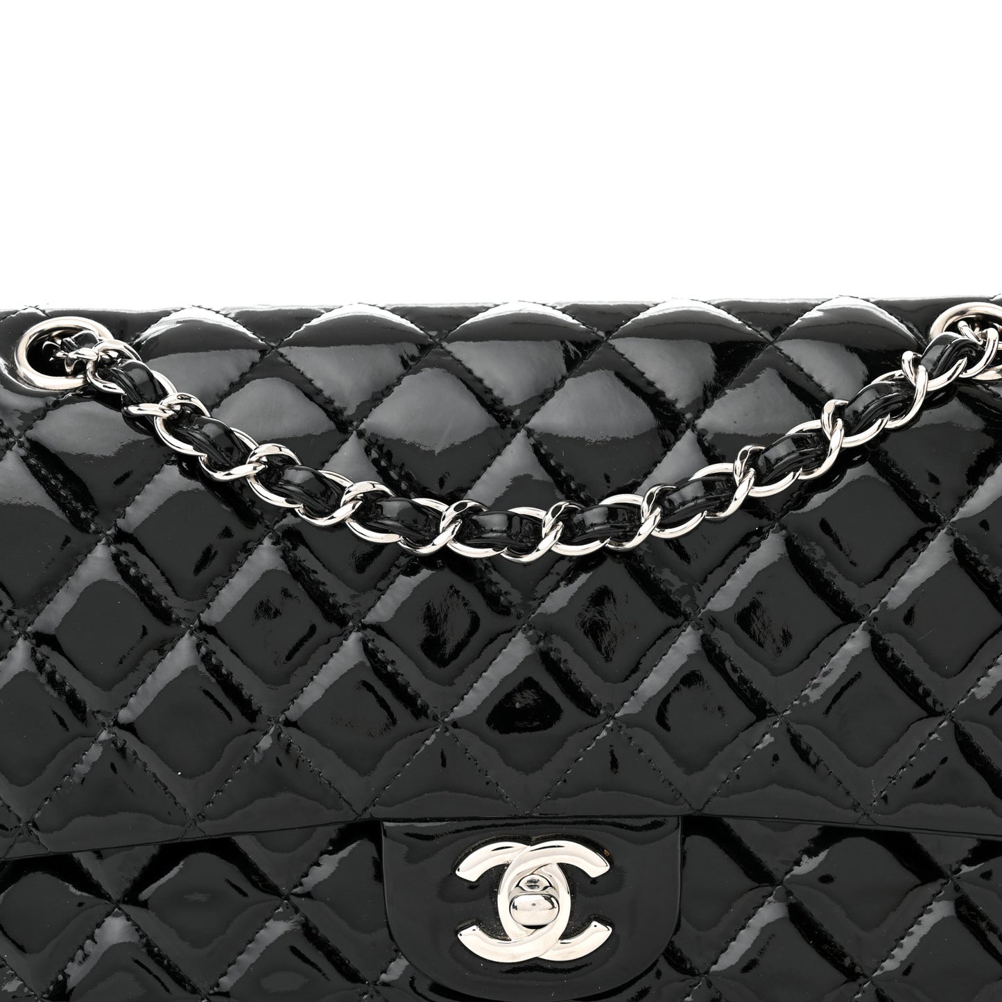 Patent Quilted Medium Double Flap Black