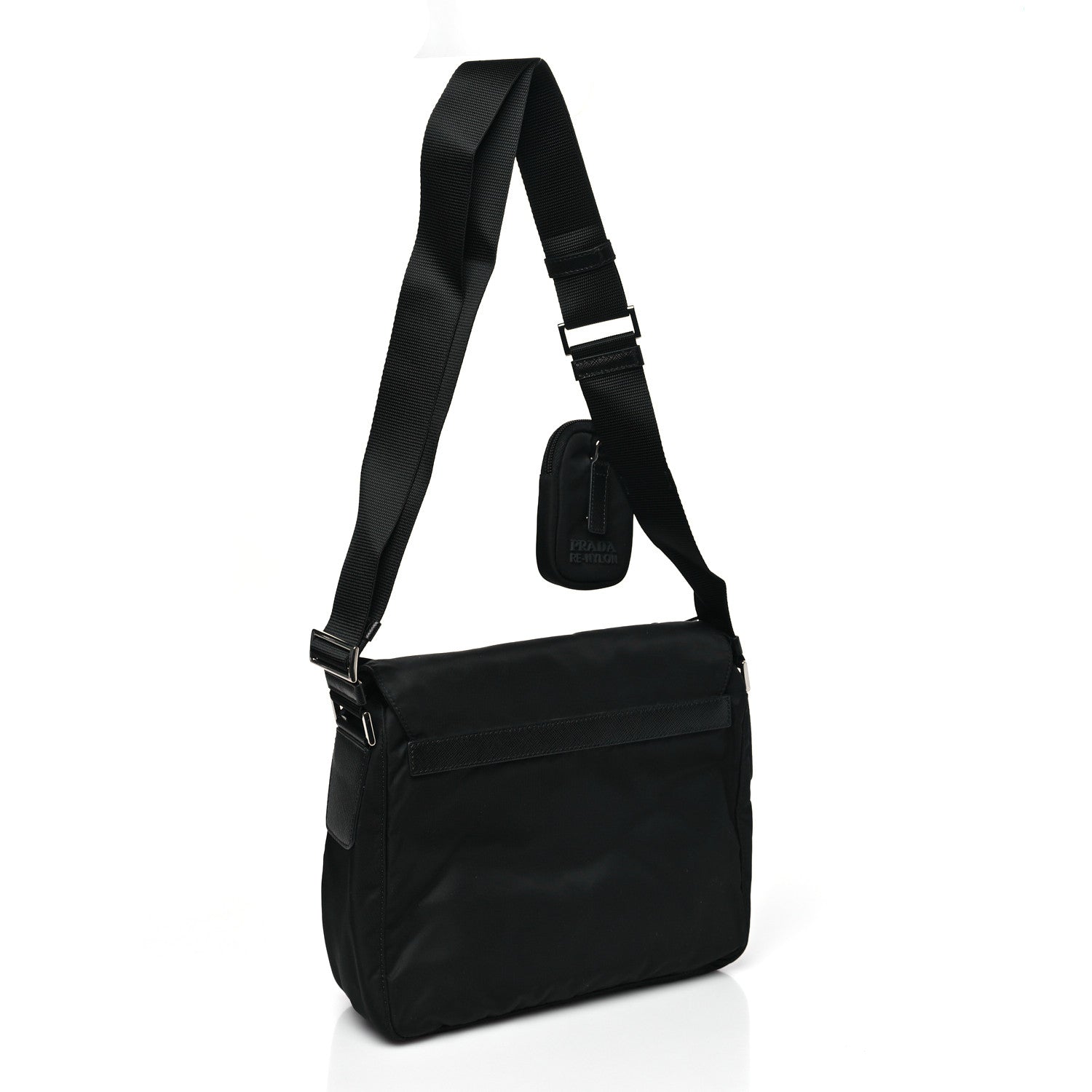 Prada Re-Nylon Vela Saffiano Pocket Single Buckle Messenger Shoulder Bag Black 3 of 9