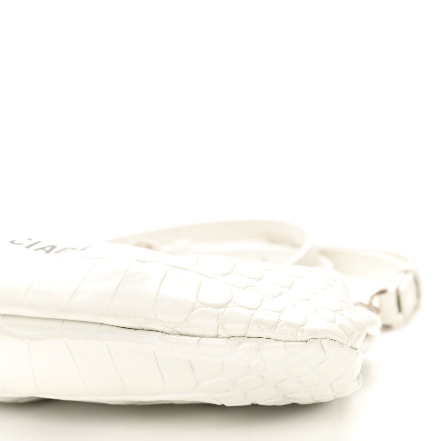 Shiny Supple Calfskin Logo Crocodile Embossed Cloud Clutch XS White