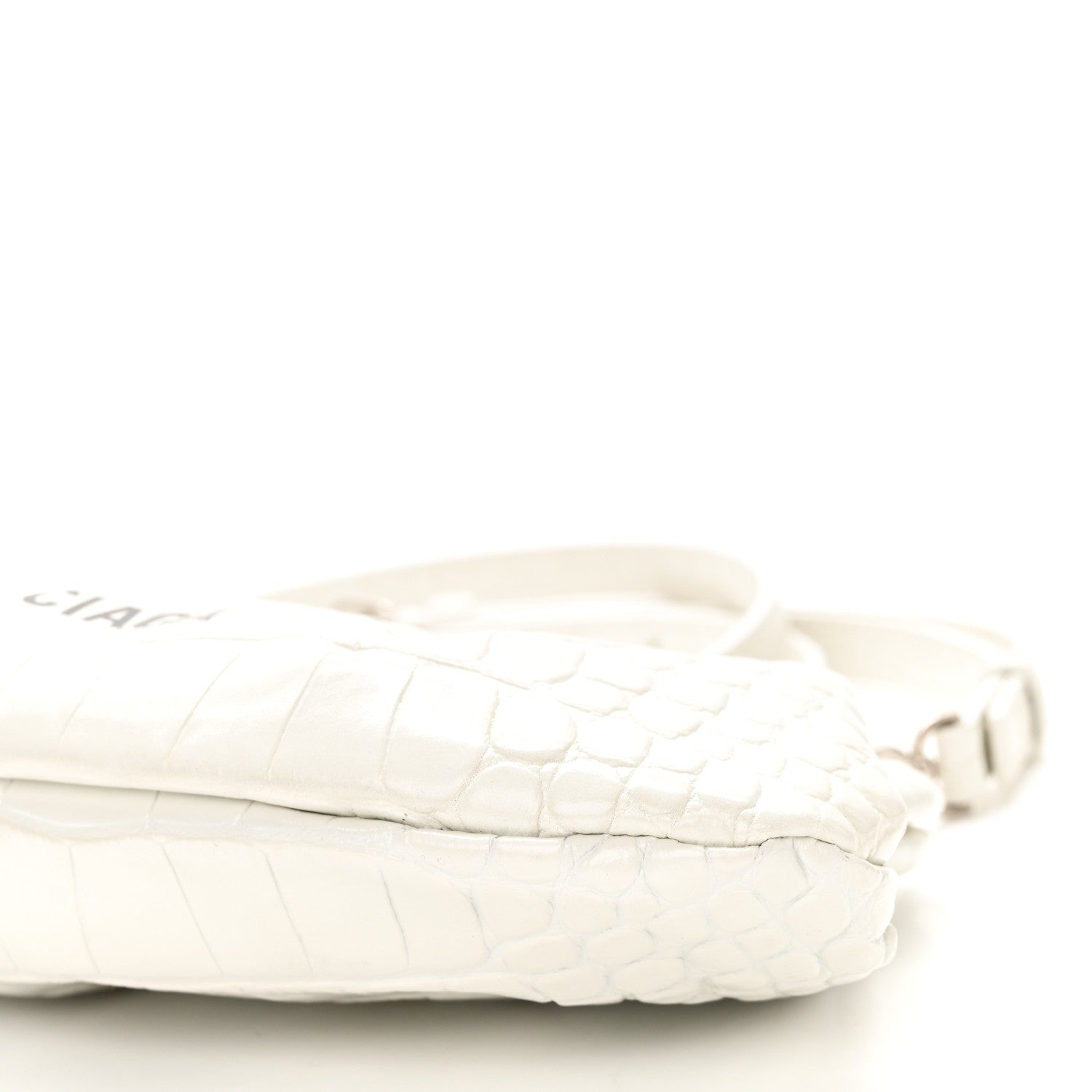 Balenciaga Shiny Supple Calfskin Logo Crocodile Embossed Cloud Clutch XS White 10 of 11