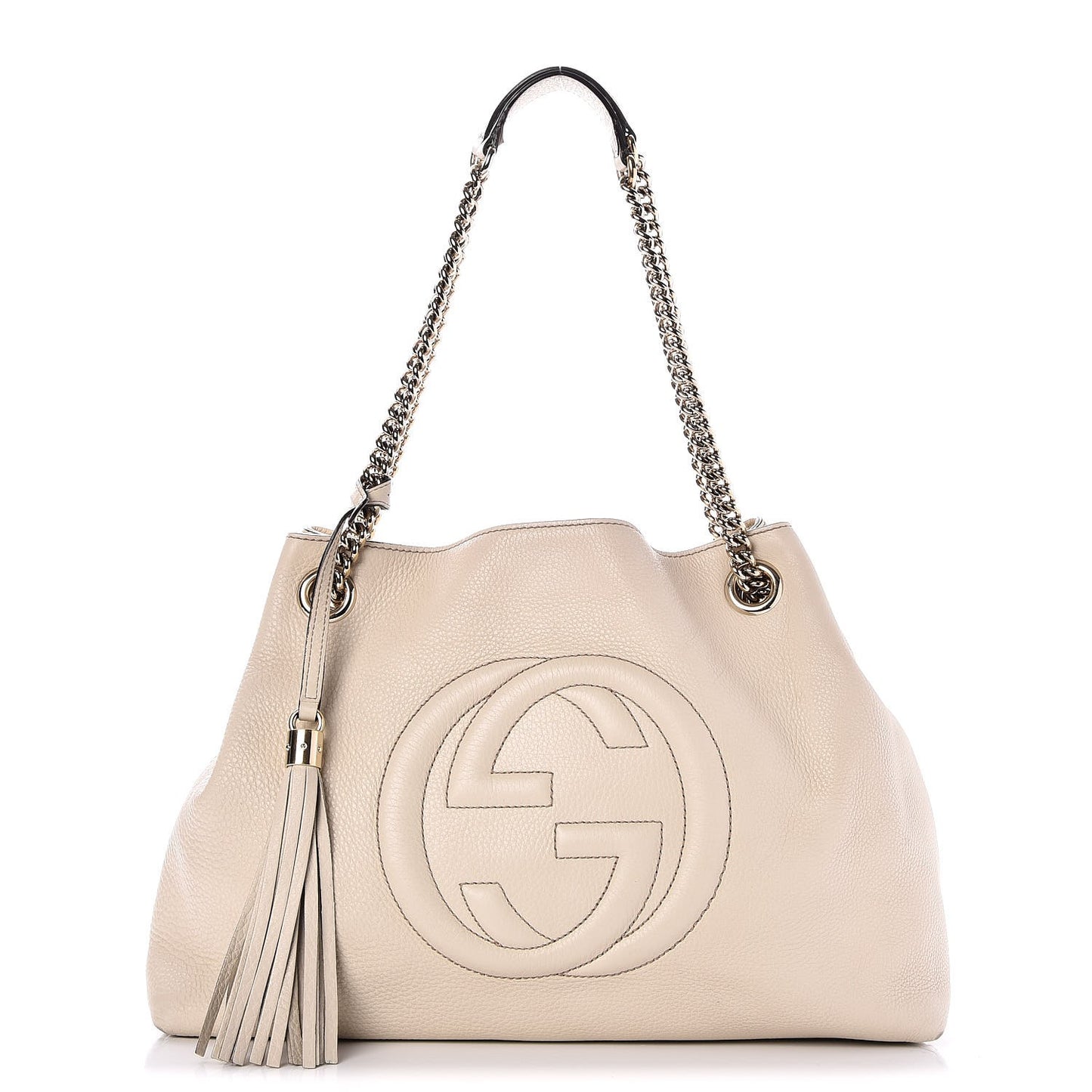 Pebbled Calfskin Medium Soho Chain Shoulder Bag Off White
