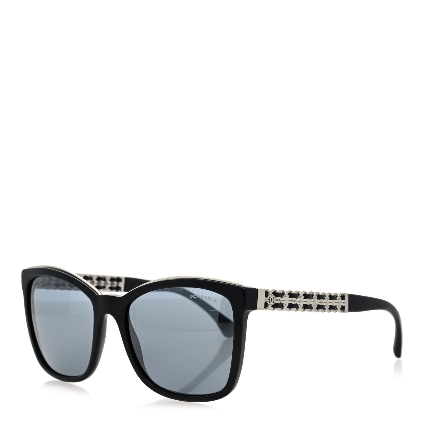 Calfskin Square Chain Sunglasses 5360-Q Black