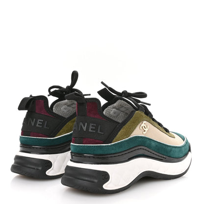 Chanel Fabric Suede CC Sneakers 36.5 Beige Dark Green Green 5 of 8