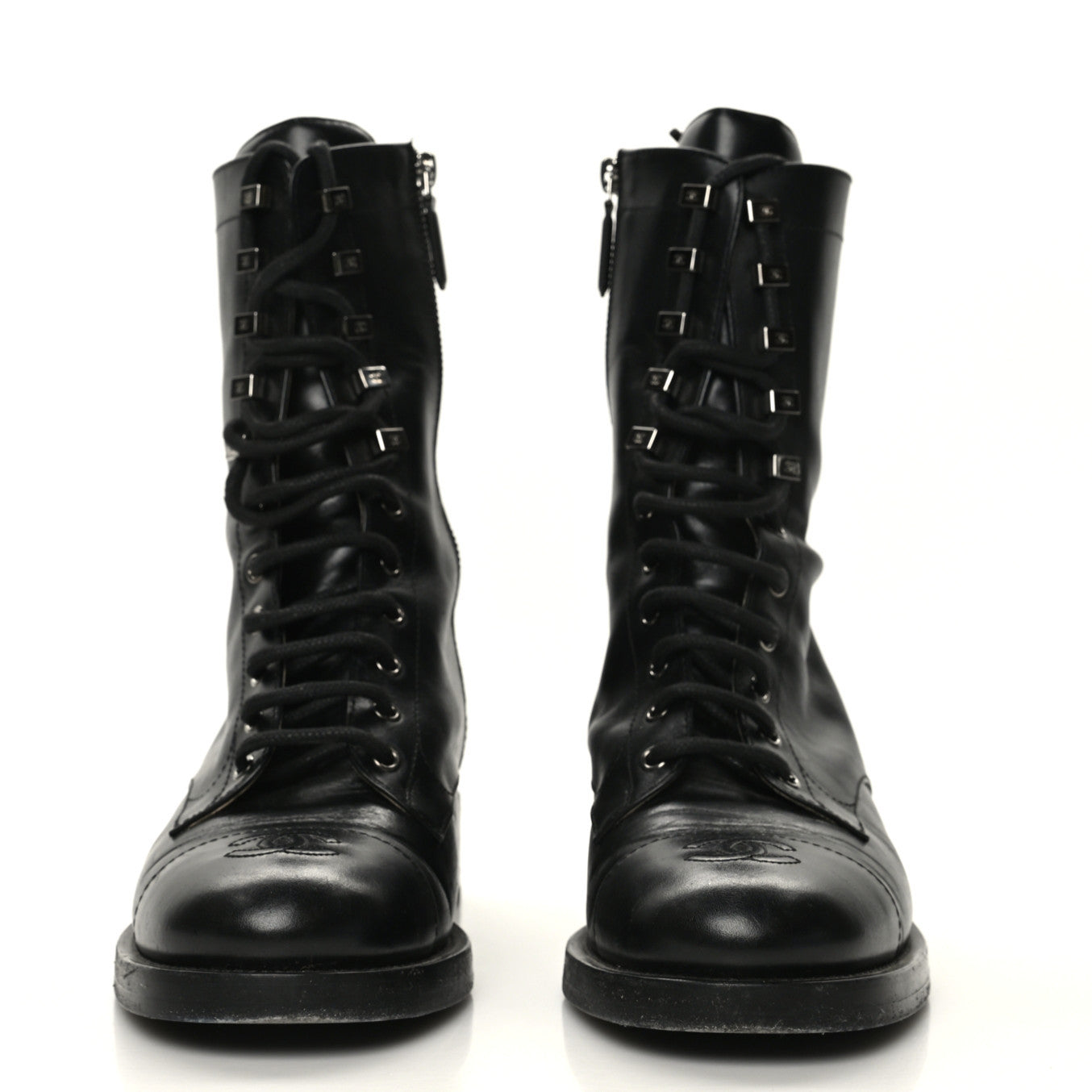 Calfskin Lace Up Combat Boots 41 Black