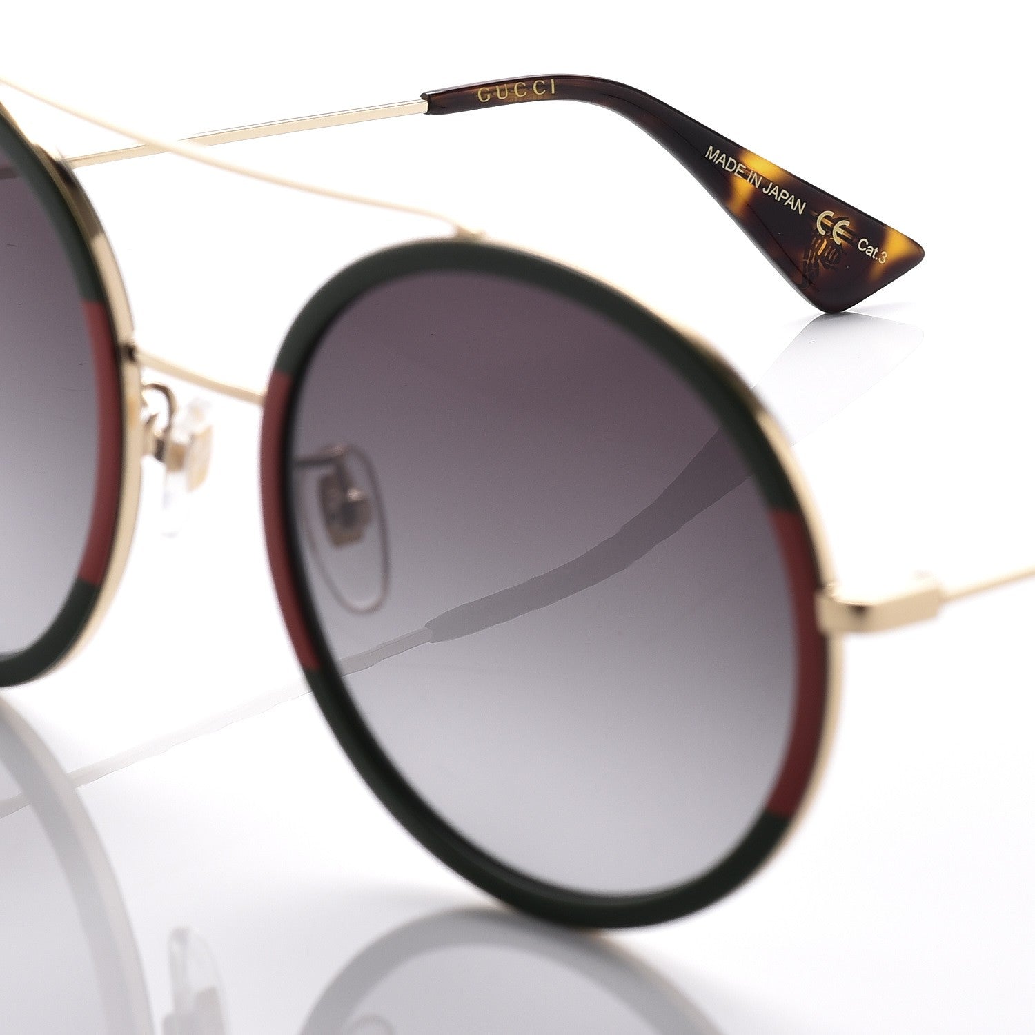 Gucci Round Frame Sunglasses GG0061S Gold Green 6 of 9