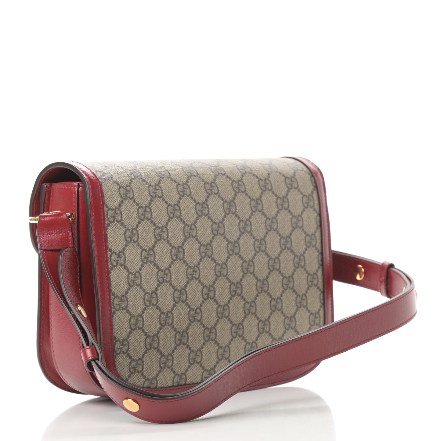 GG Supreme Monogram Azalea Calfskin Horsebit 1955 Shoulder Bag Beige Ebony New Cherry Red