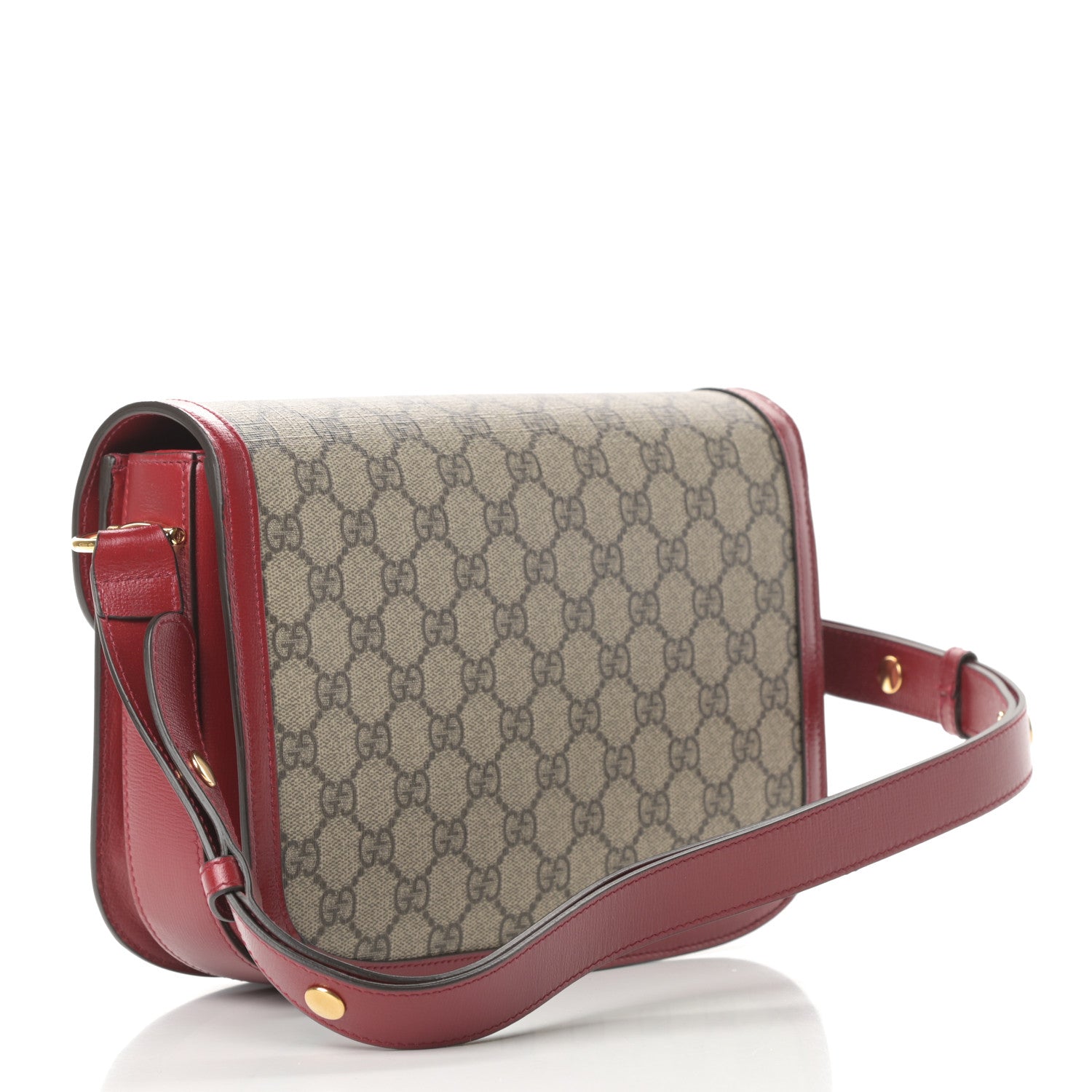 Gucci GG Supreme Monogram Azalea Calfskin Horsebit 1955 Shoulder Bag Beige Ebony New Cherry Red 3 of 10