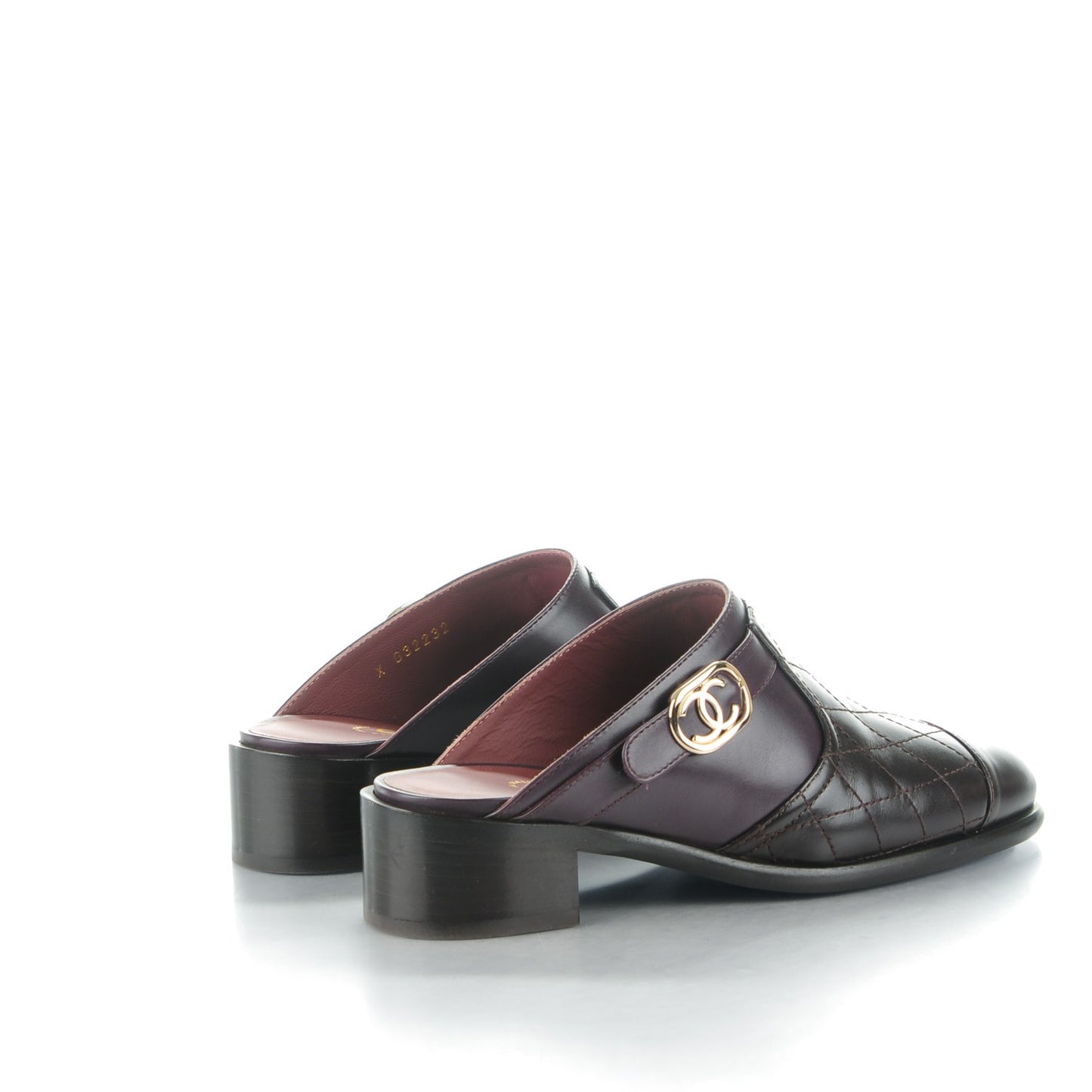 Calfskin Quilted CC Mules 36.5 Burgundy Brown