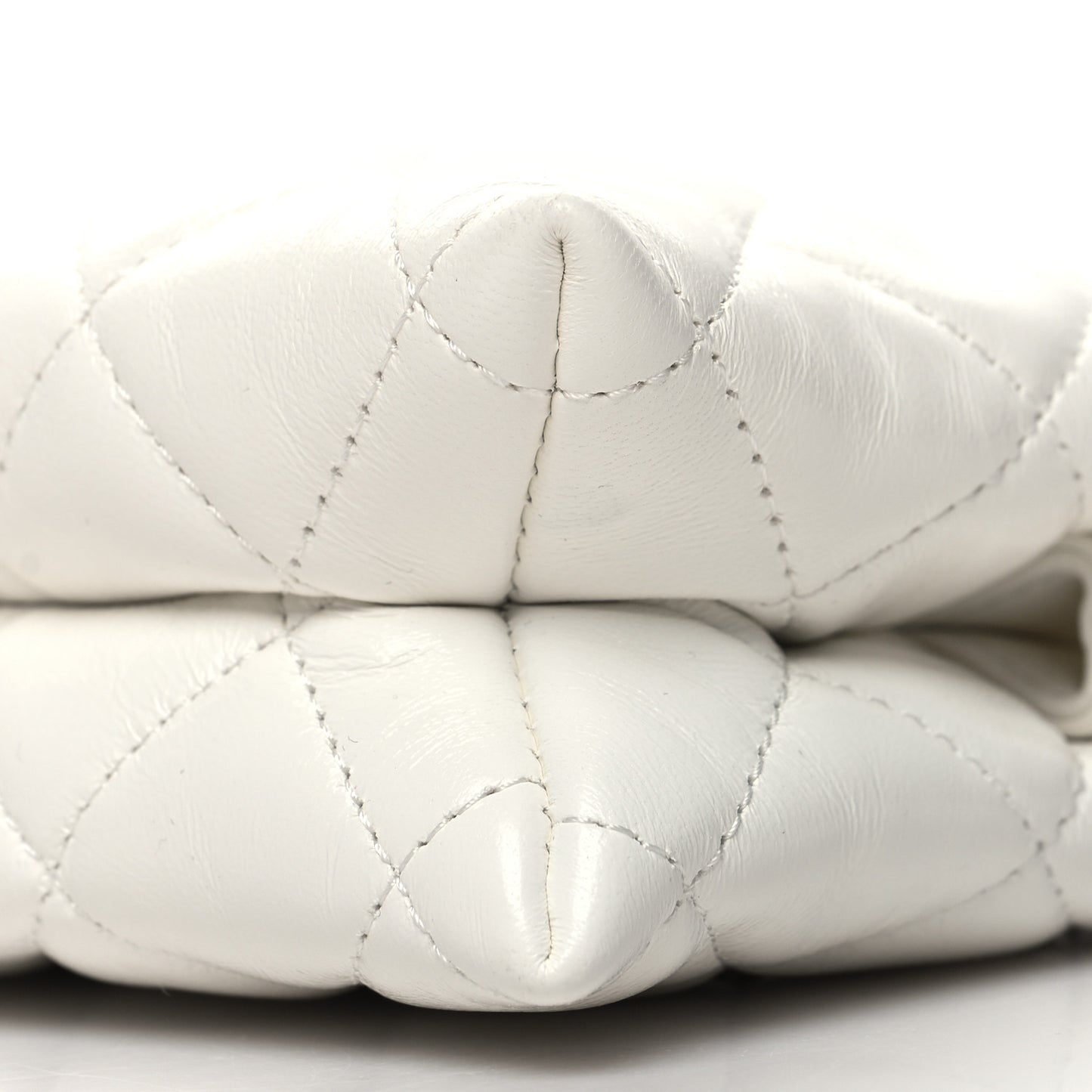 Shiny Crumpled Calfskin Quilted Clutch Bag White