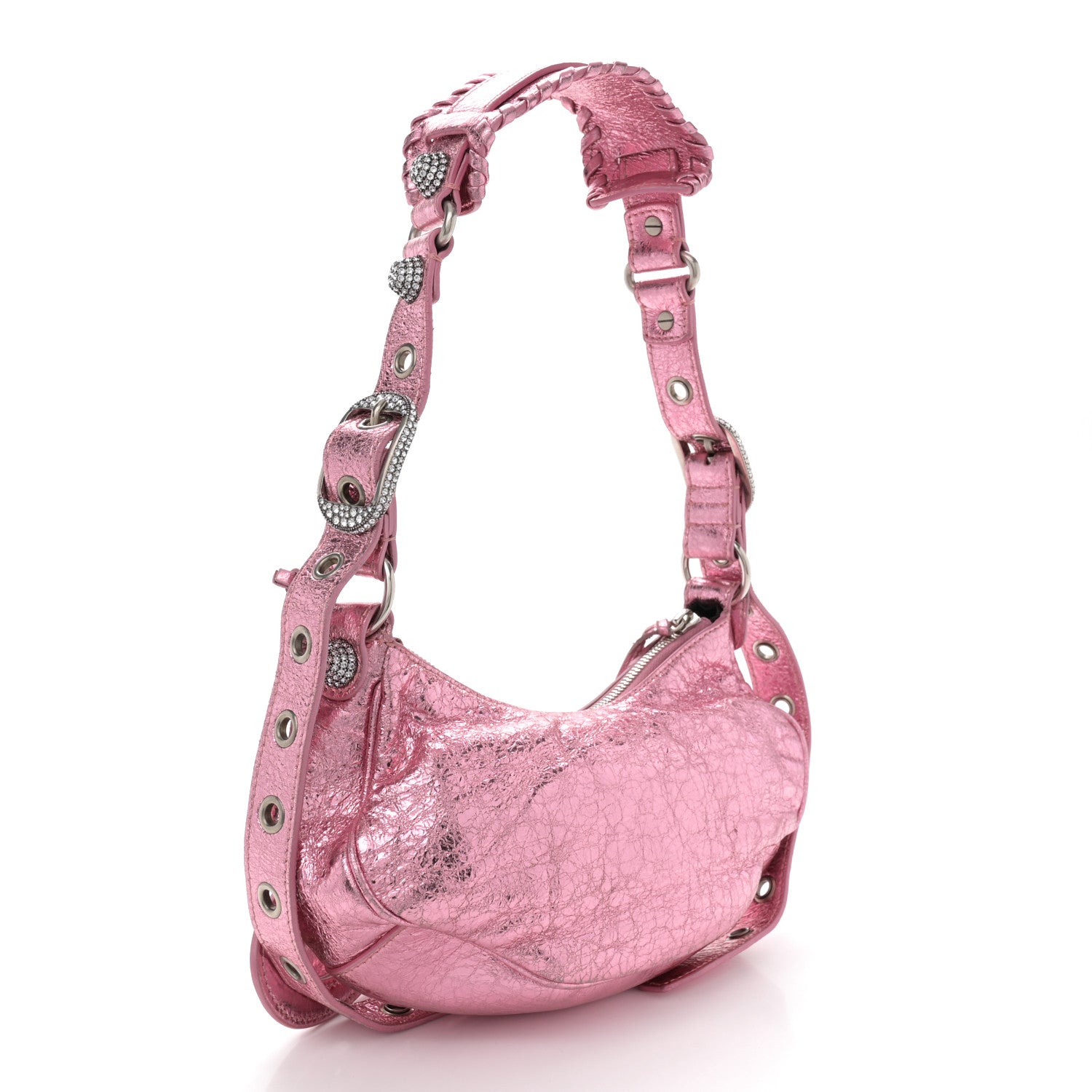 Balenciaga Metallic Agneau Arena Crystal Le Cagole Shoulder Bag XS Met Pink 4 of 11
