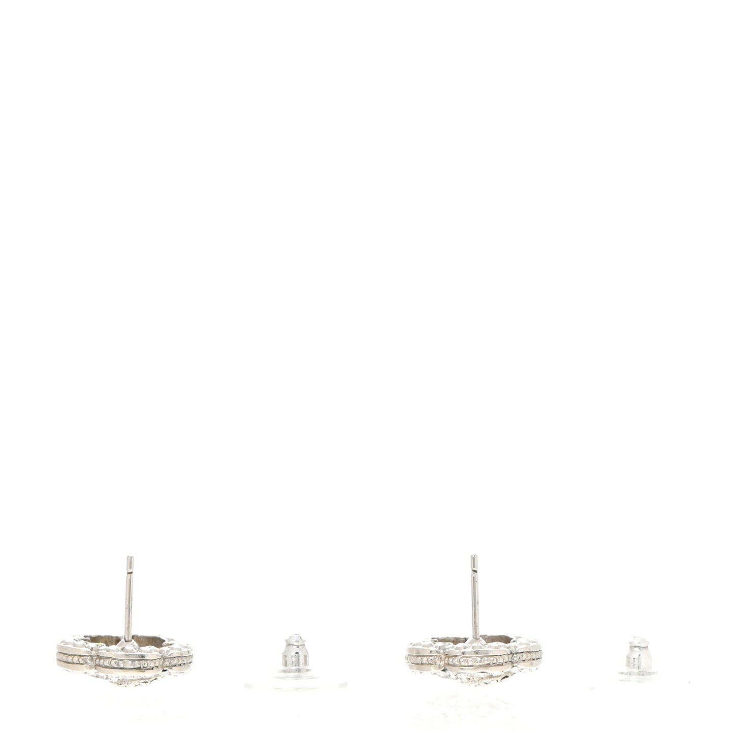 Crystal Coco Flapper Camellia CC Stud Earrings Silver