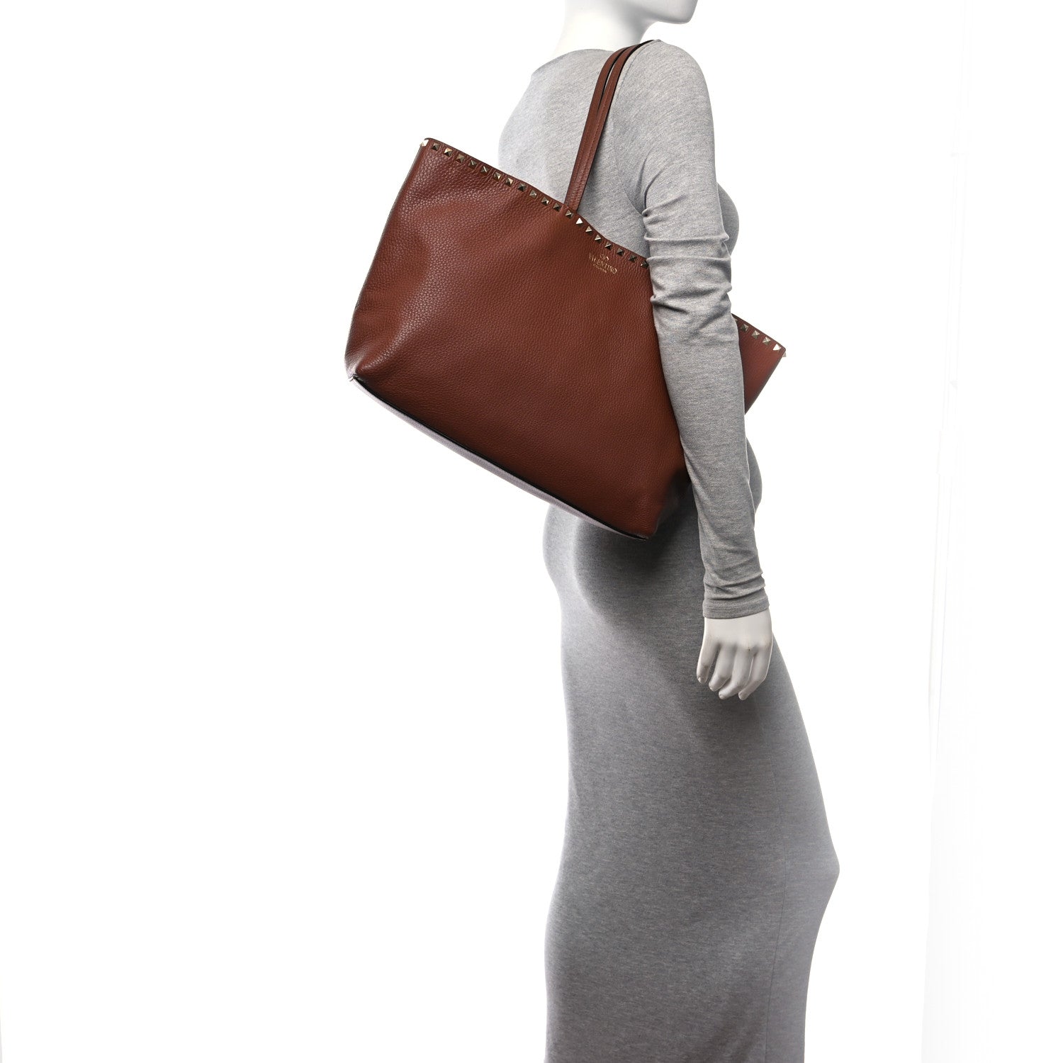 Valentino Garavani Grained Calfskin Rockstud Shoulder Tote Bright Cognac 2 of 12