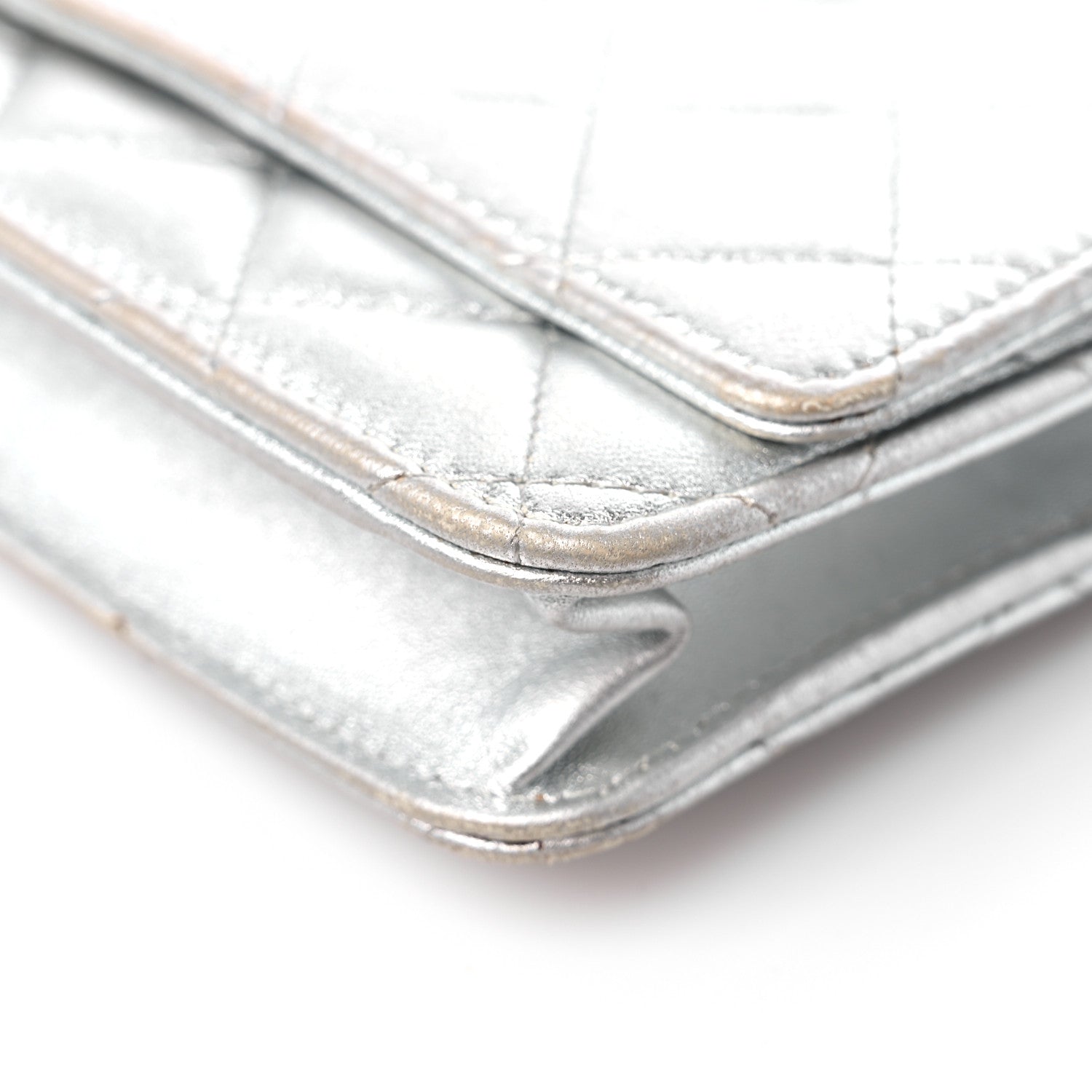 Chanel Metallic Lambskin Quilted Wallet On Chain WOC Silver 10 of 19