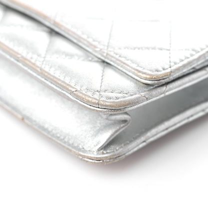 Chanel Metallic Lambskin Quilted Wallet On Chain WOC Silver 10 of 19