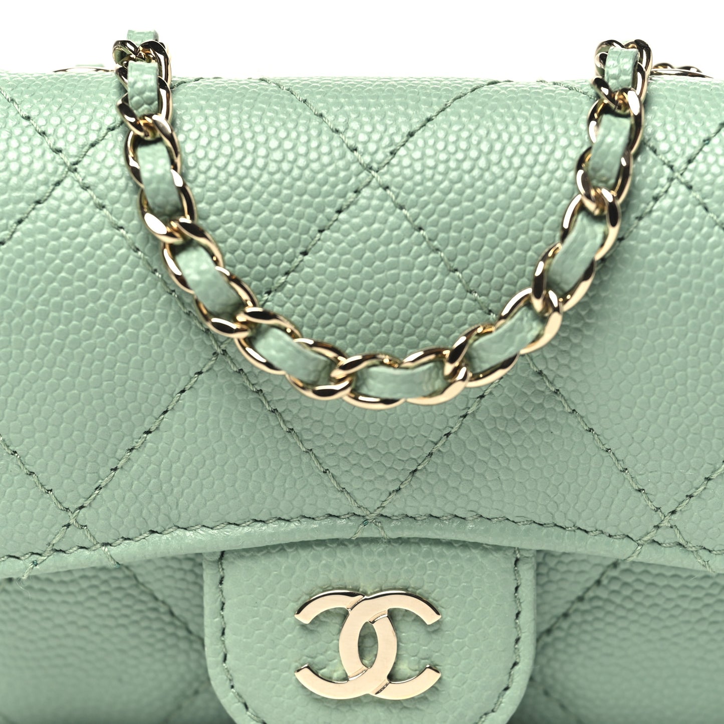 Caviar Quilted Mini Chain Belt Bag Light Green