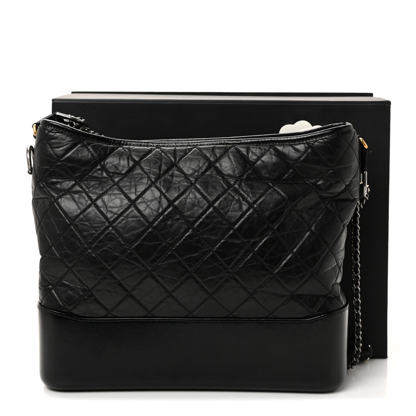 Aged Calfskin Quilted Large Gabrielle Hobo Black