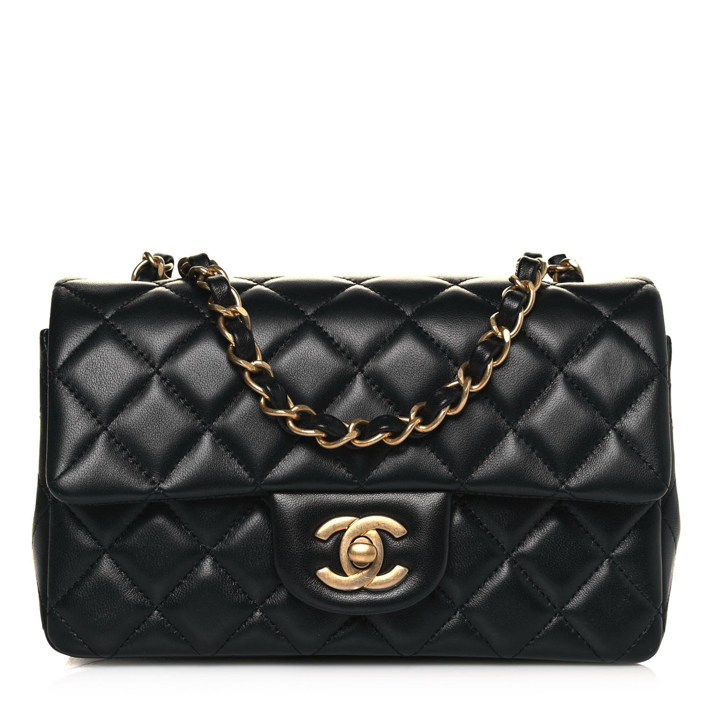 Lambskin Quilted Mini Rectangular Flap Black