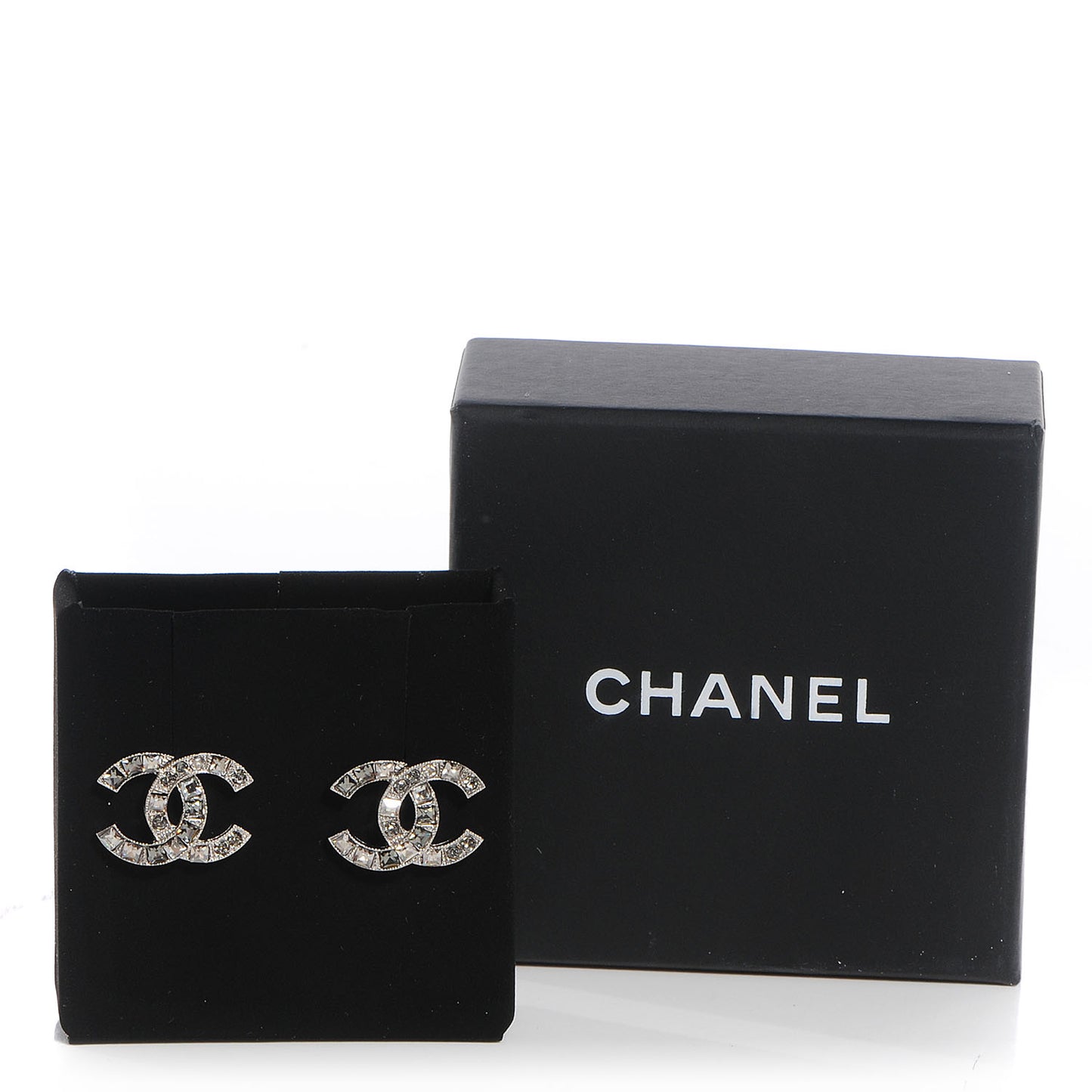 Crystal Baguette CC Earrings Grey