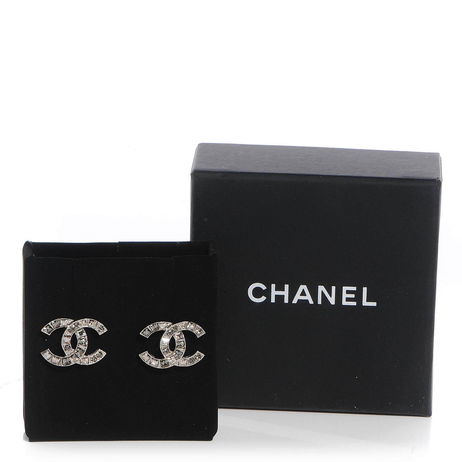 Chanel Crystal Baguette CC Earrings Grey 5 of 5