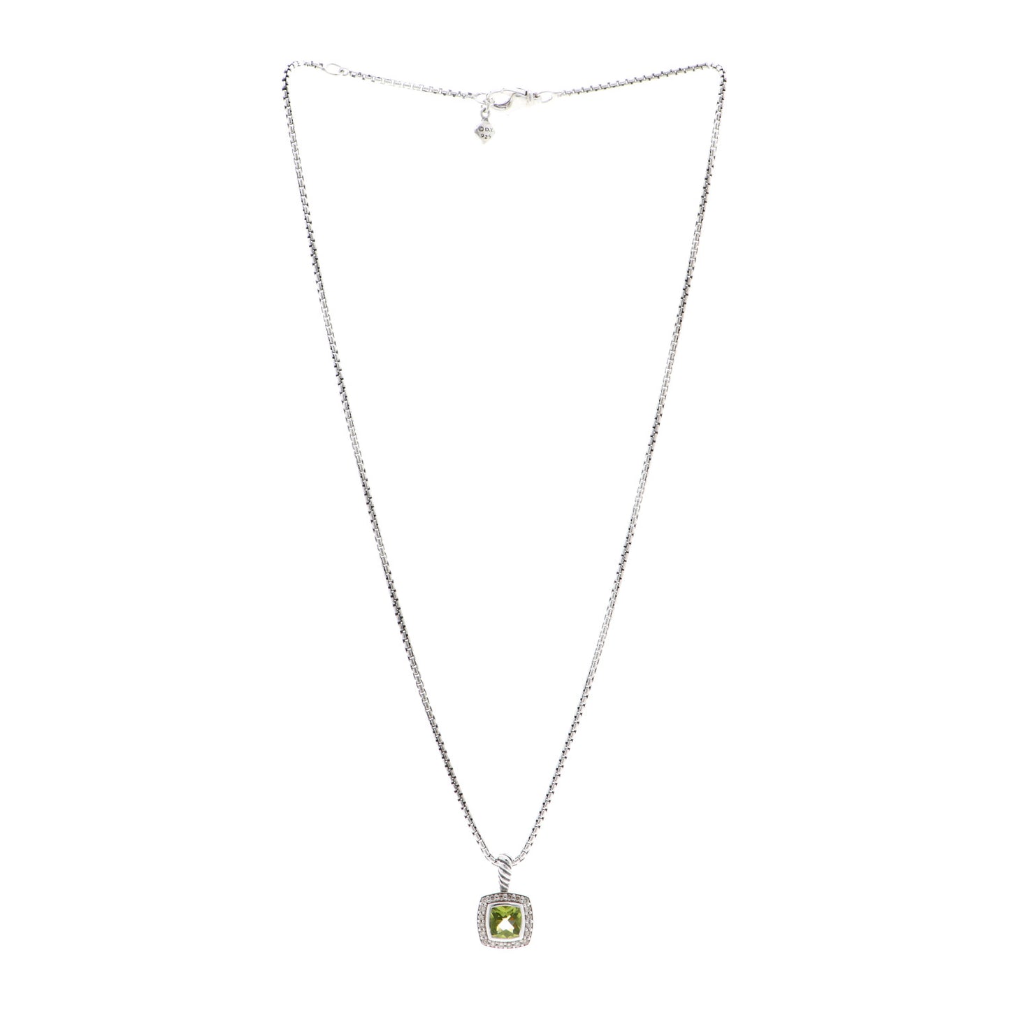 Sterling Silver Diamond Peridot 7mm Petite Albion Pendant Necklace