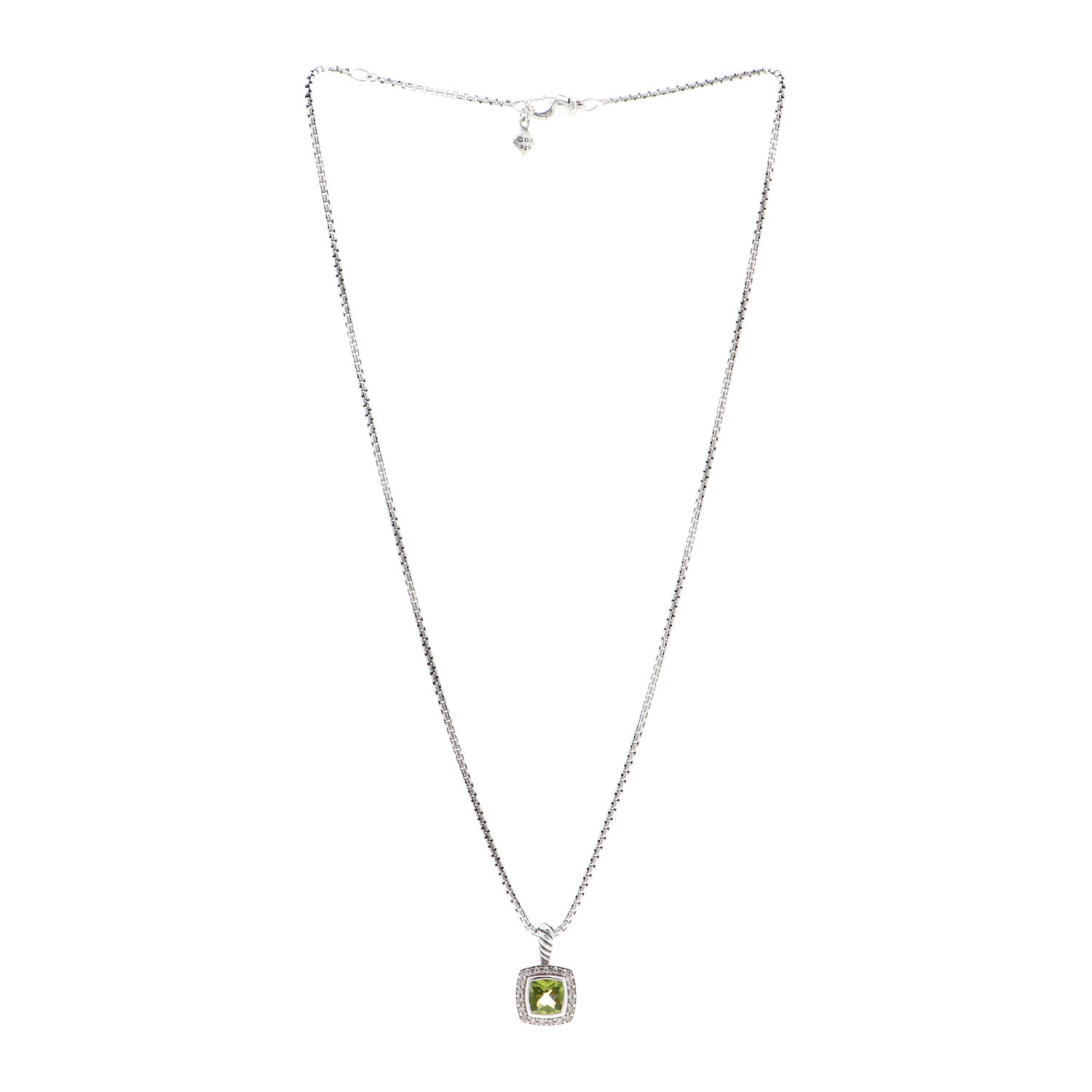 David Yurman Sterling Silver Diamond Peridot 7mm Petite Albion Pendant Necklace 3 of 4
