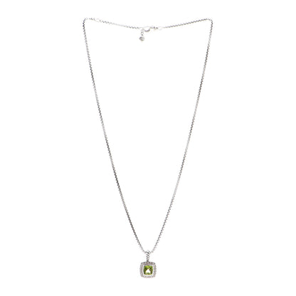 David Yurman Sterling Silver Diamond Peridot 7mm Petite Albion Pendant Necklace 3 of 4