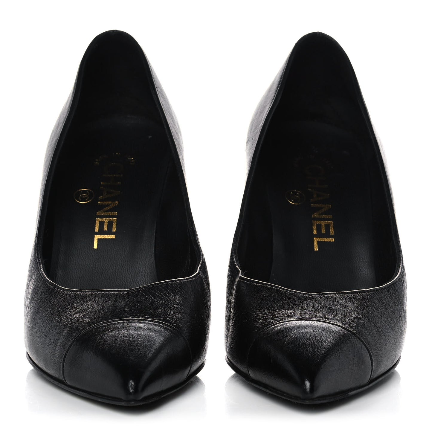 Lambskin Cap Toe Pearl Pumps 35 Black