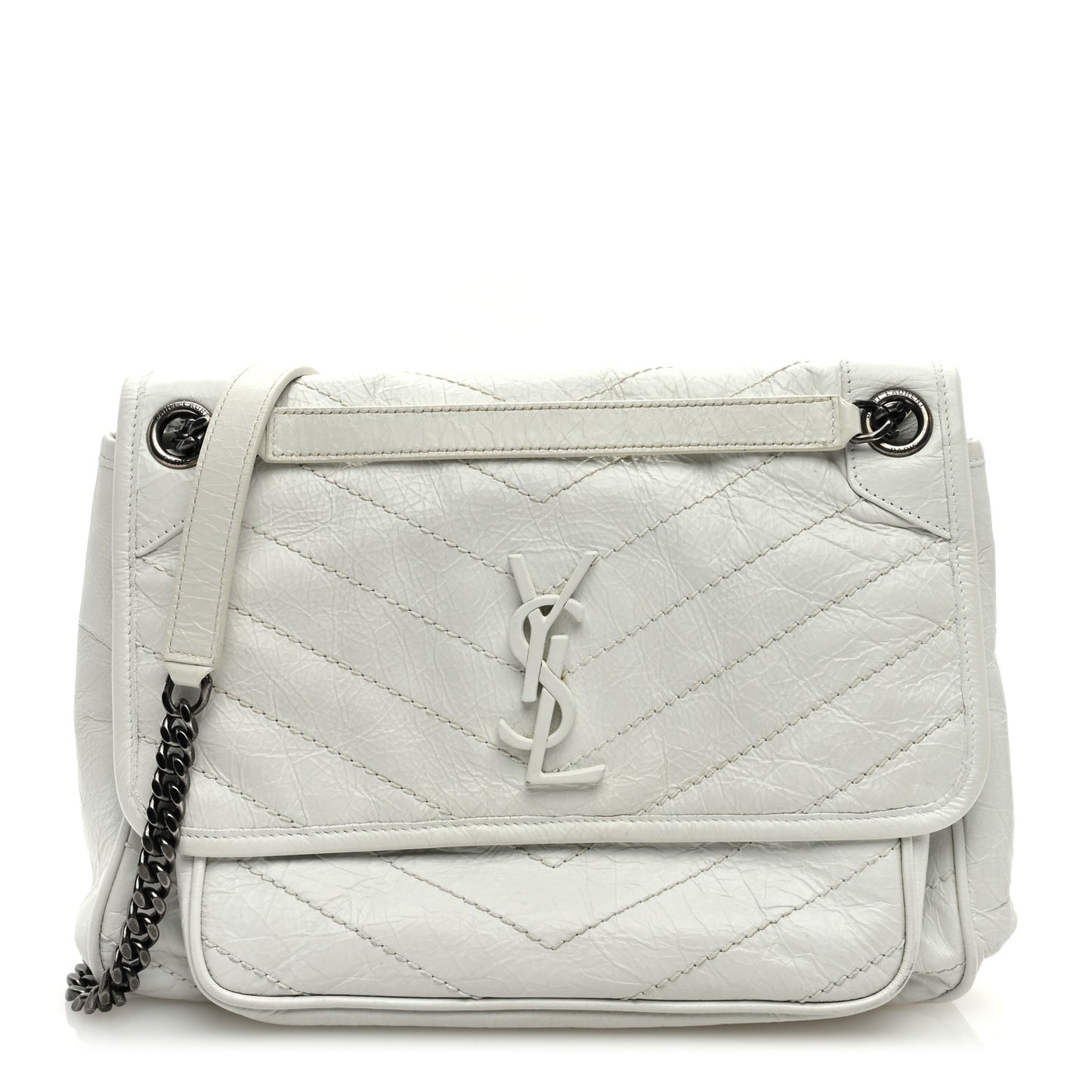 Crinkled Calfskin Matelasse Monogram Medium Niki Chain Satchel Crema Soft