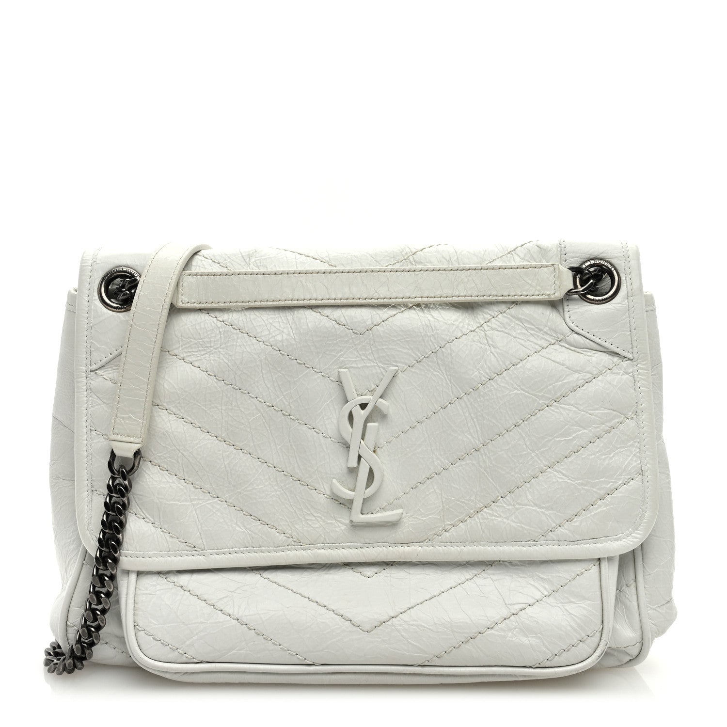 Saint Laurent Crinkled Calfskin Matelasse Monogram Medium Niki Chain Satchel Crema Soft 1 of 8
