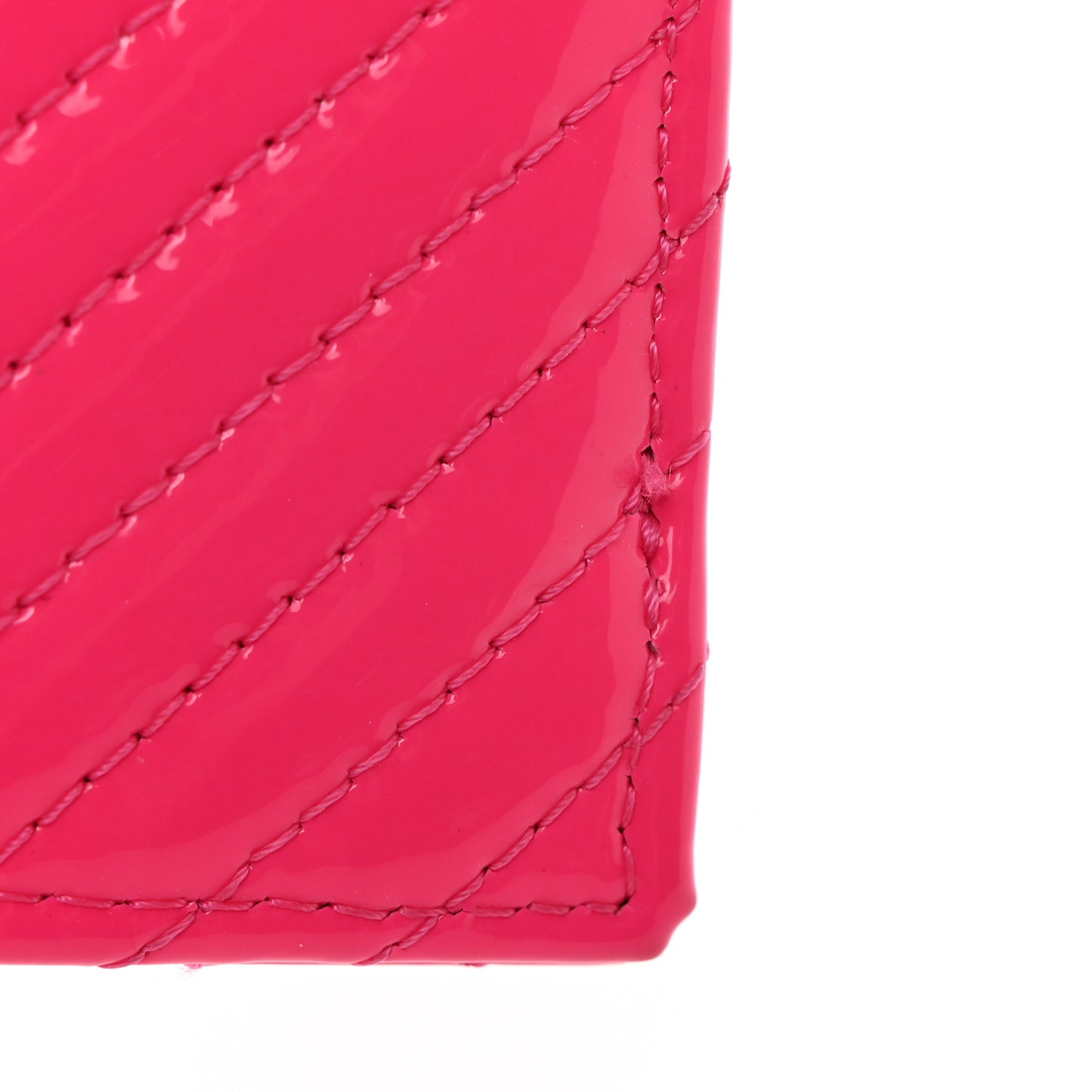 Patent Chevron Quilted Boy Zip Card Holder Neon Pink