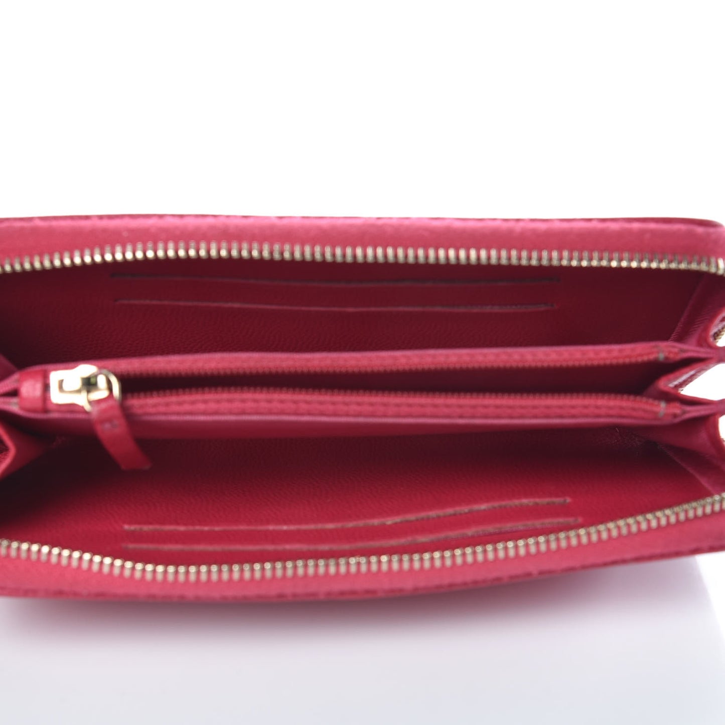 Caviar Camellia Embossed Small Zip Around Wallet Dark Pink