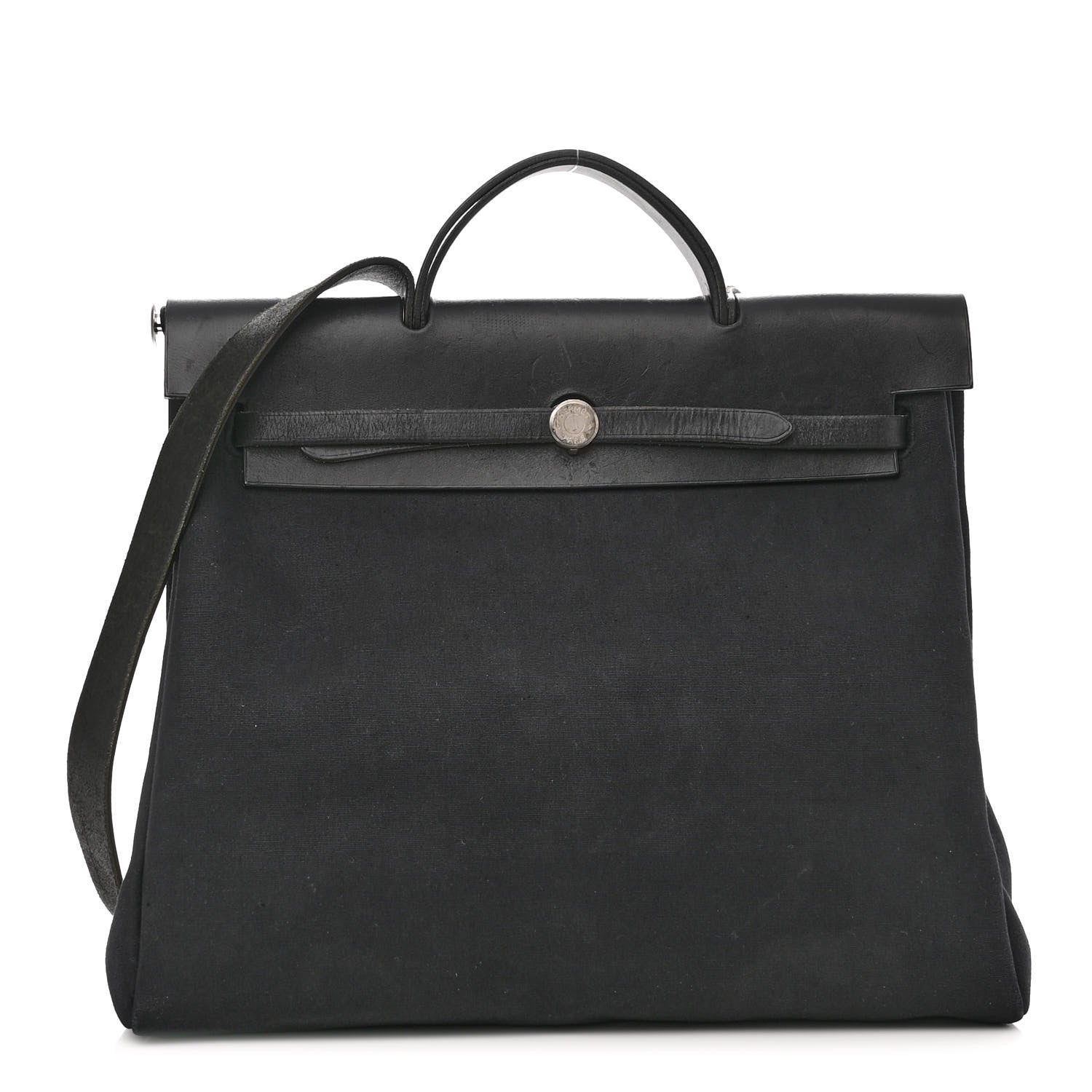 Hermes Toile Officier Vache Calfskin Herbag 39 GM Black 1 of 12