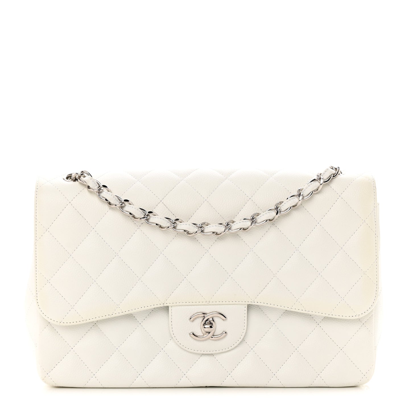 Caviar Quilted Jumbo Double Flap White