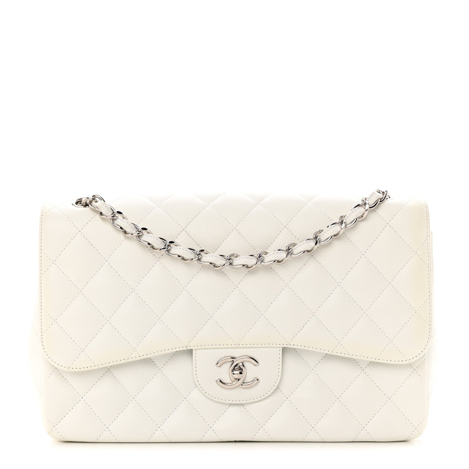 Chanel Caviar Quilted Jumbo Double Flap White 1 of 15