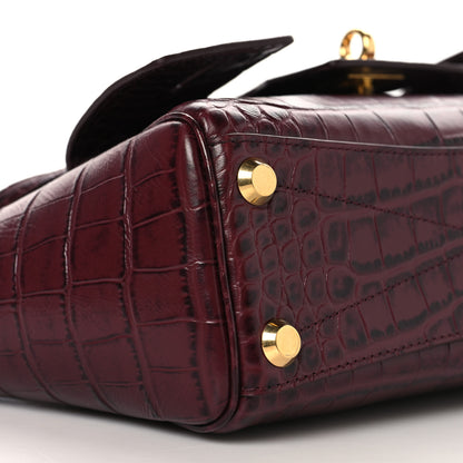 Balenciaga Calfskin Crocodile Embossed Mini Bel Air Carry All Bag Dark Burgundy 8 of 9