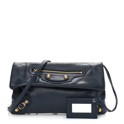Balenciaga Agneau Giant 12 Gold Hardware Envelope Strap Clutch Bleu Obscur 1 of 11
