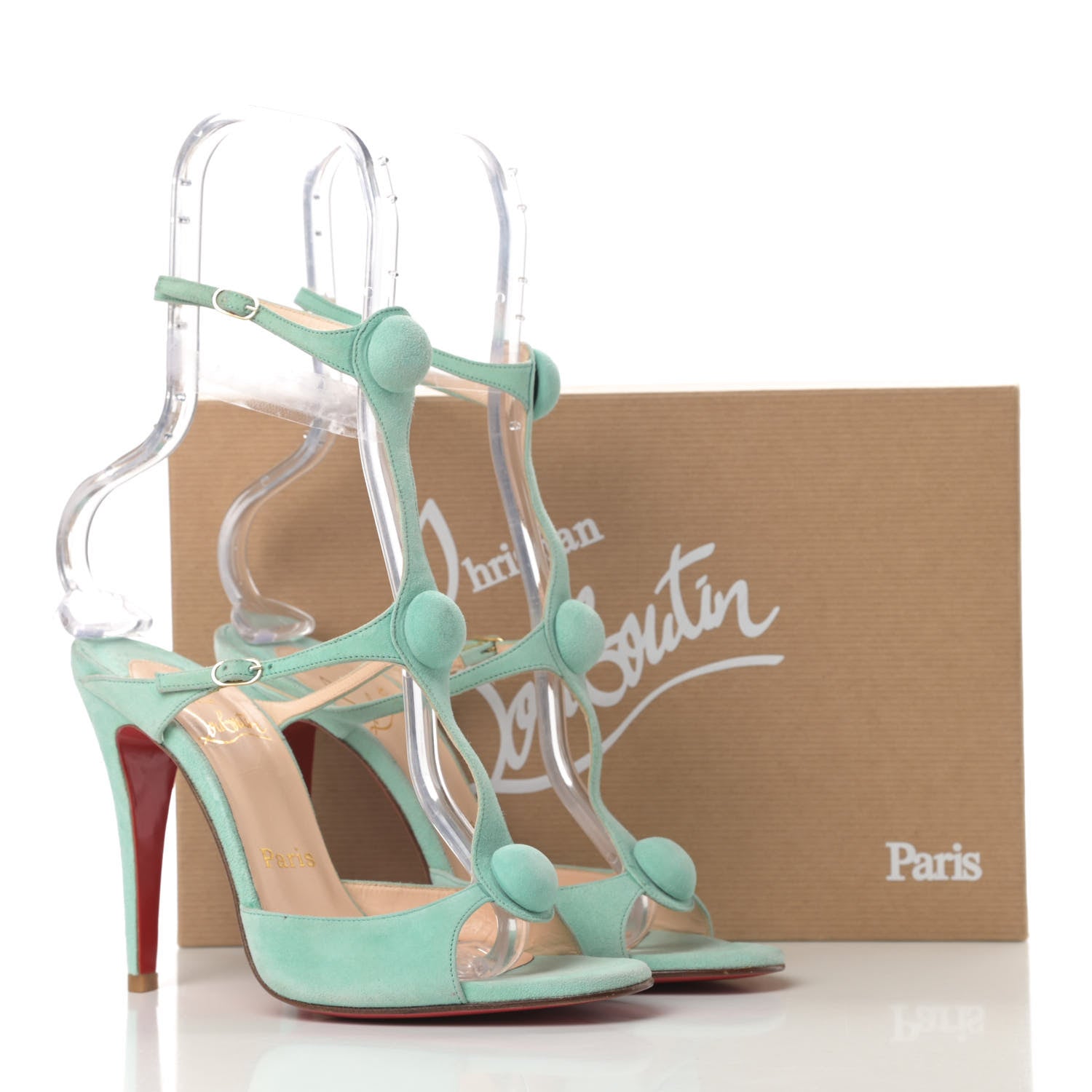 Christian Louboutin Suede Open Toe 100 Cage Sandals 37 Opal 9 of 9
