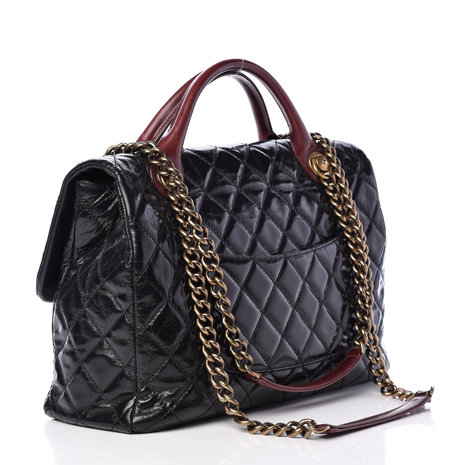 Chanel Glazed Calfskin Castle Rock Large Flap Black Burgundy 3 of 12