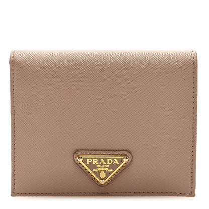 Prada Saffiano Small Triangle Bi-Fold Wallet Cipria 1 of 6