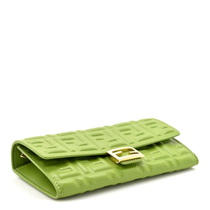 Fendi Nappa Matisse FF Embossed Baguette Continental Wallet With Chain Rain Forest 4 of 11