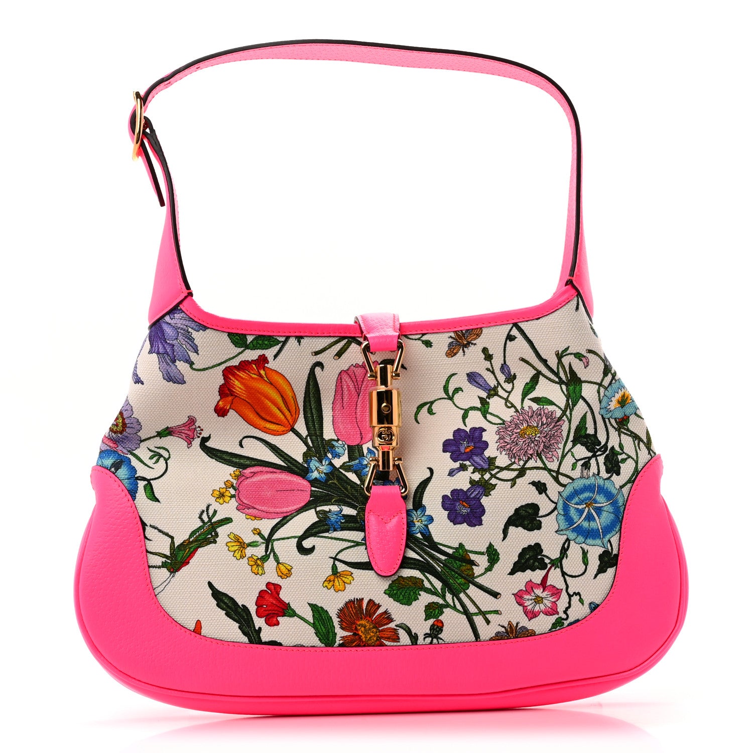 Gucci Canvas Flora Medium Jackie Hobo Fuchsia 1 of 13