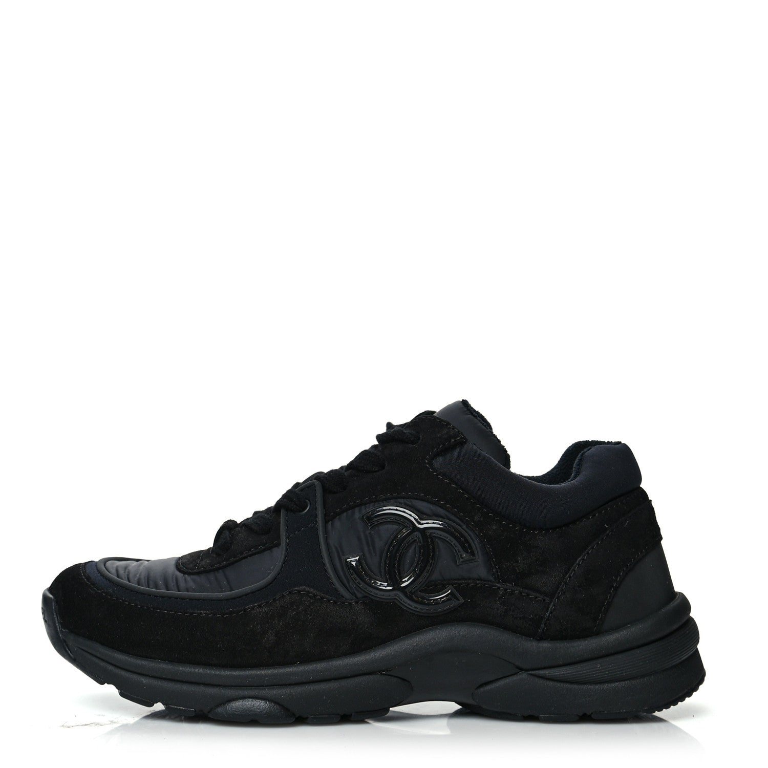 Chanel Fabric Calfskin Suede CC Sneakers 38 Black 1 of 8