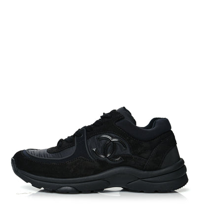 Chanel Fabric Calfskin Suede CC Sneakers 38 Black 1 of 8