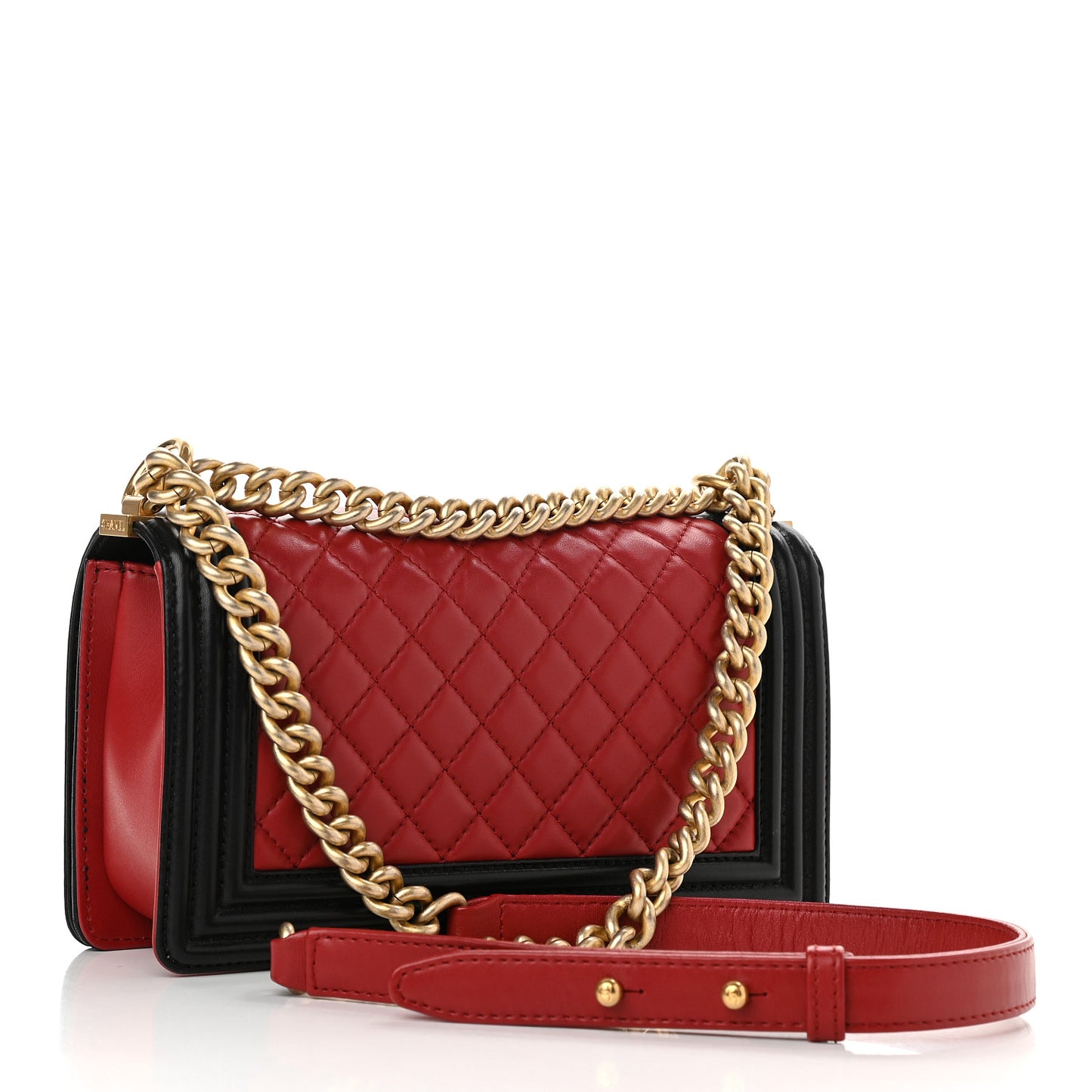 Lambskin Quilted Medium Boy Flap Dark Red Black